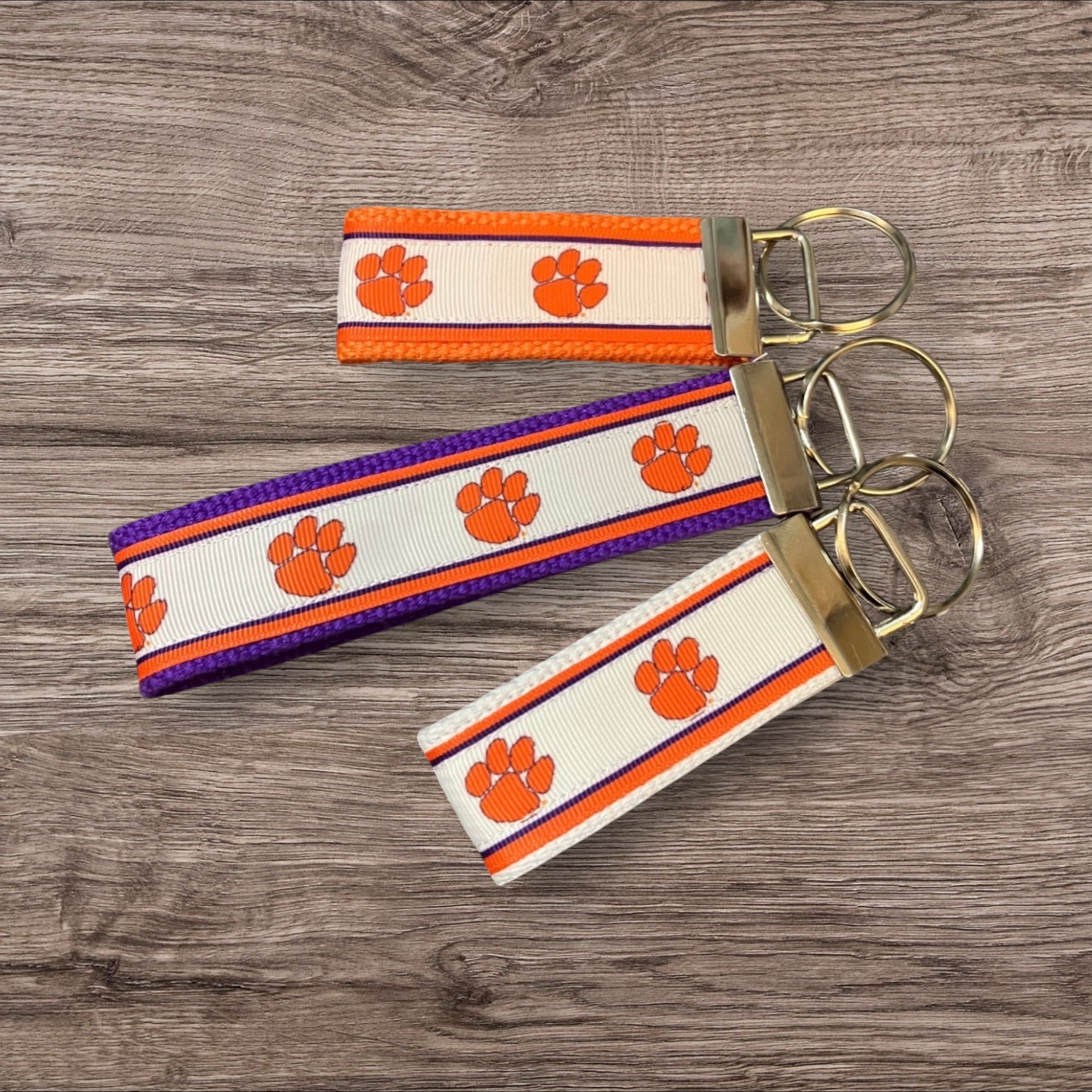 Personalized College / University  Inspired Keychain, key fob, luggage, alumni, merch  - Clemson University 2 sizes available  ** Free Embroidery**