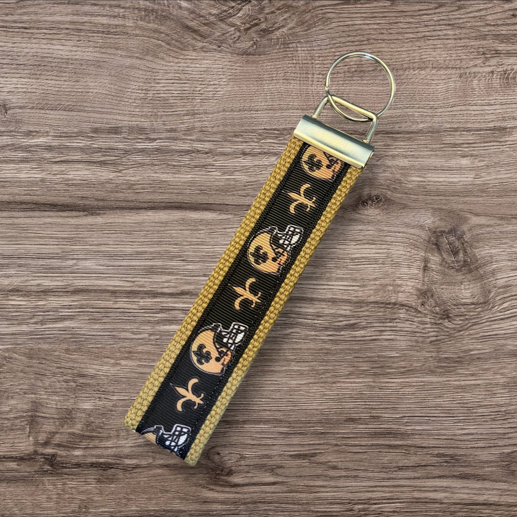 New Orleans Saints inspired Personalized  Key Fob wristlet  - 2 sizes available   FREE  personalization embroidery -  Football