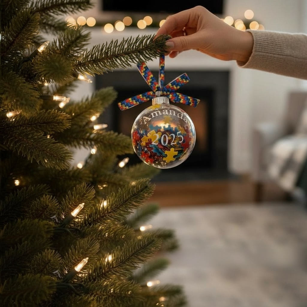Autism Awareness Puzzle Piece 2025 Christmas Ornament | Personalized | Available in glass or plastic