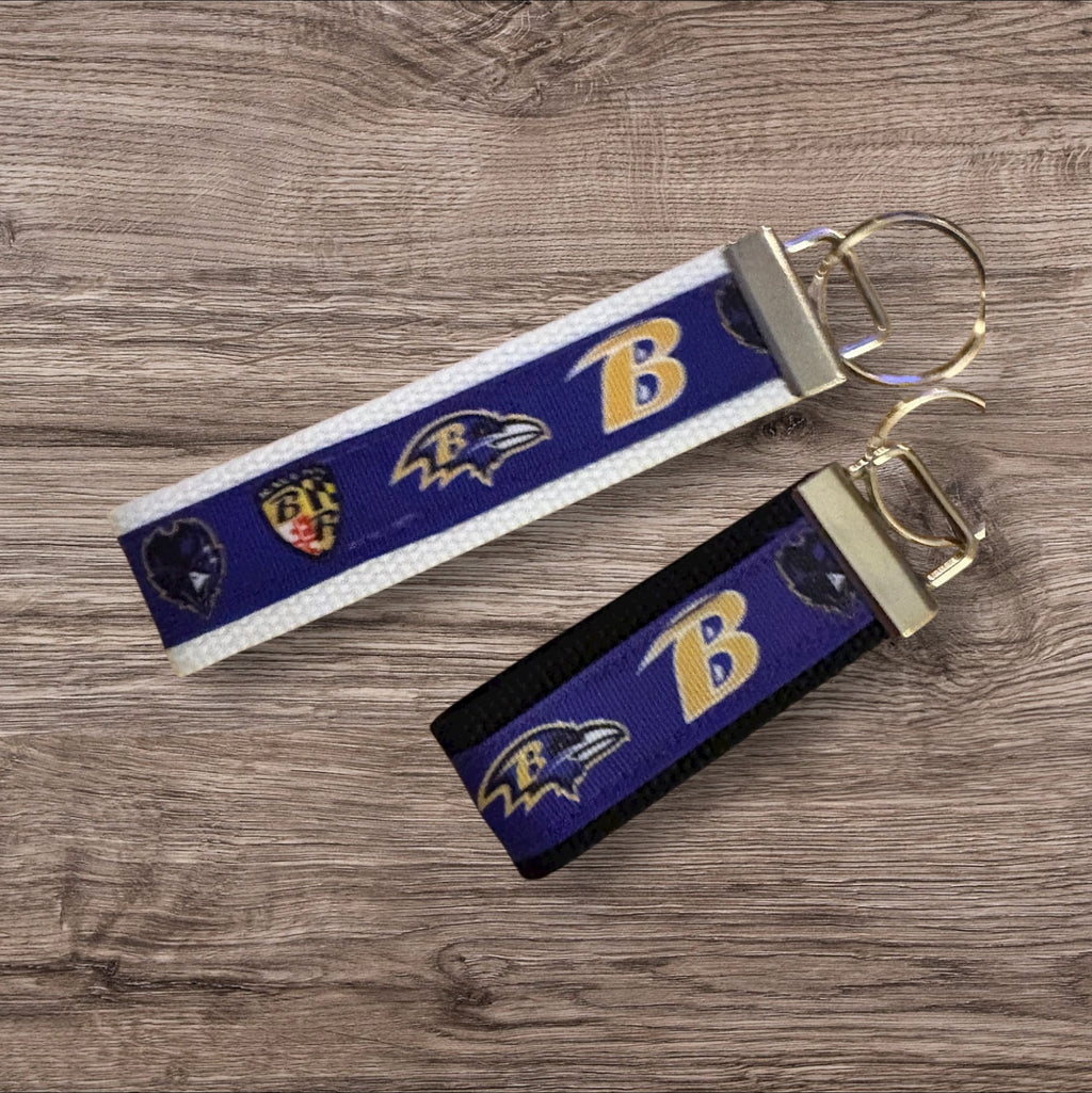 Baltimore Raven’s inspired Personalized  Key Fob wristlet  - 2 sizes available   FREE  personalization embroidery -  Football