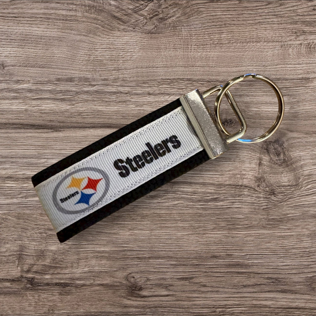 Pittsburgh Steelers inspired Personalized  Key Fob wristlet  - 2 sizes available   FREE  personalization embroidery -  Football