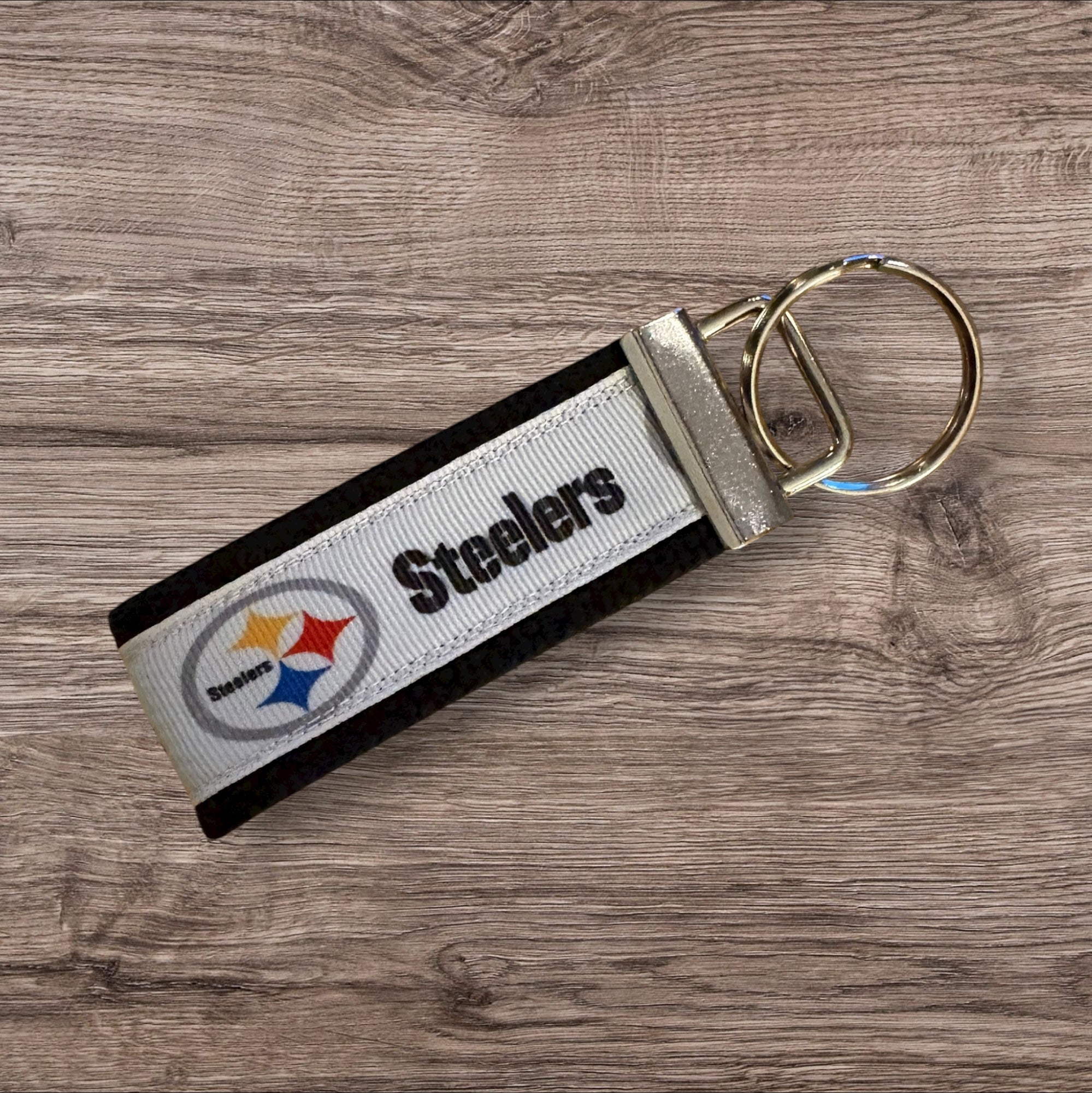 Pittsburgh Steelers inspired Personalized  Key Fob wristlet  - 2 sizes available   FREE  personalization embroidery -  Football