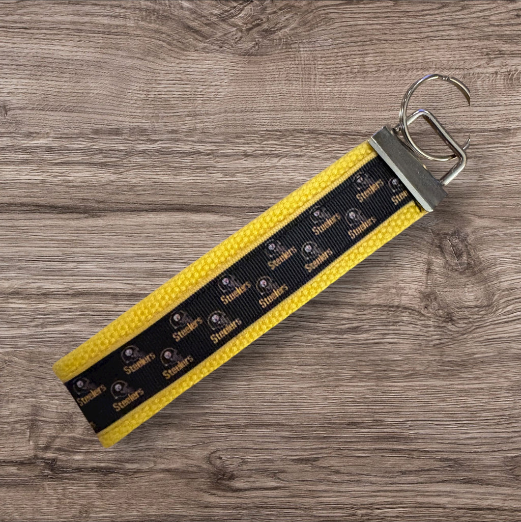 Pittsburgh Steelers inspired Personalized  Key Fob wristlet  - 2 sizes available   FREE  personalization embroidery -  Football