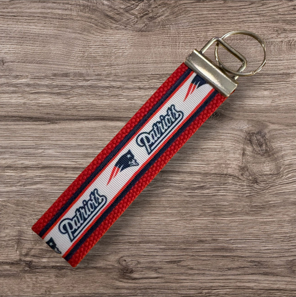 New England Patriots inspired Personalized  Key Fob wristlet  - 2 sizes available   FREE  personalization embroidery -  Football