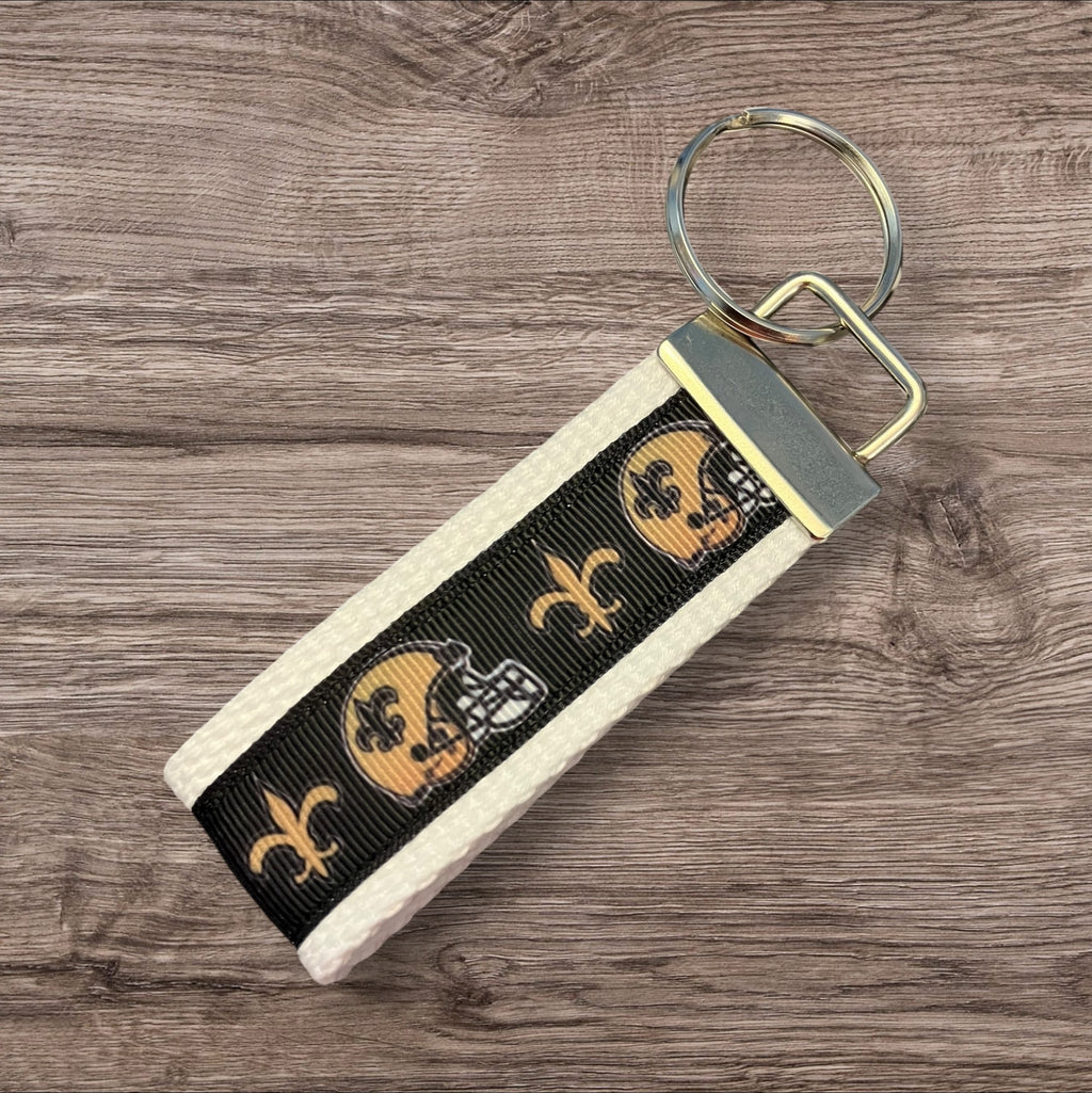 New Orleans Saints inspired Personalized  Key Fob wristlet  - 2 sizes available   FREE  personalization embroidery -  Football