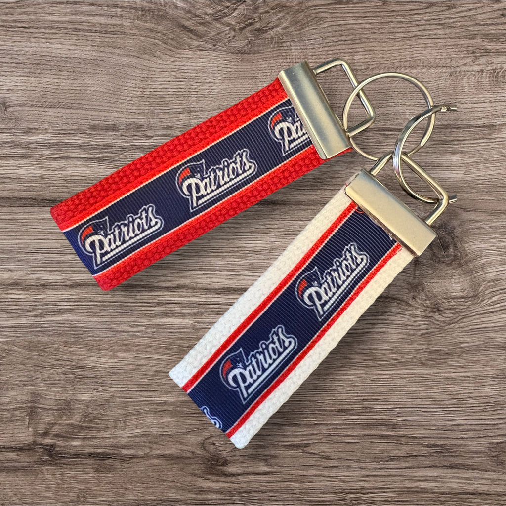 New England Patriots inspired Personalized  Key Fob wristlet  - 2 sizes available   FREE  personalization embroidery -  Football
