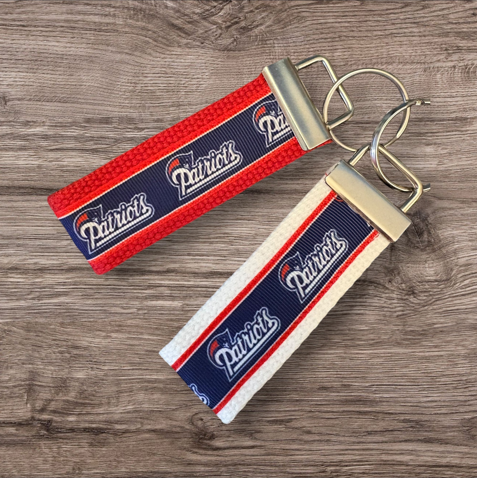 New England Patriots inspired Personalized  Key Fob wristlet  - 2 sizes available   FREE  personalization embroidery -  Football