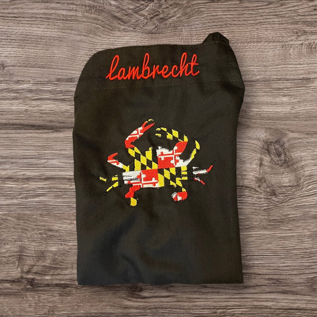 Personalized Maryland Flag Crab Apron: Adjustable Twill Apron