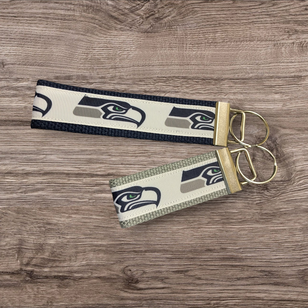 Seattle Seahawks inspired Personalized  Key Fob wristlet  - 2 sizes available   FREE  personalization embroidery -  Football