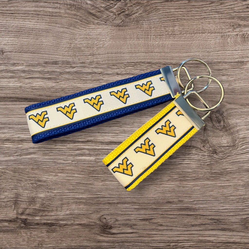 Personalized College / University  Inspired Keychain, key fob, luggage, alumni, merch  - West Virginia University 2 sizes available  ** Free Embroidery**