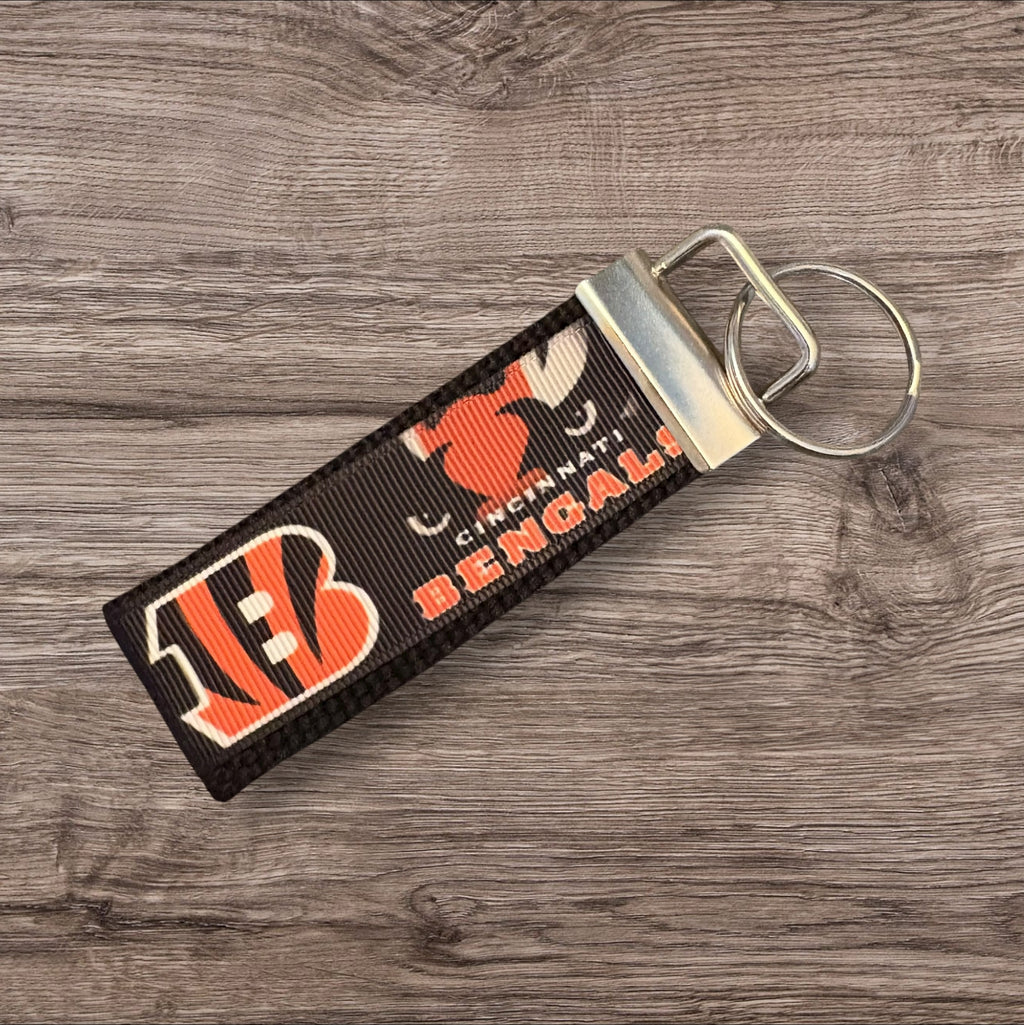 Cincinnati Bengals inspired Personalized  Key Fob wristlet  - 2 sizes available   FREE  personalization embroidery -  Football