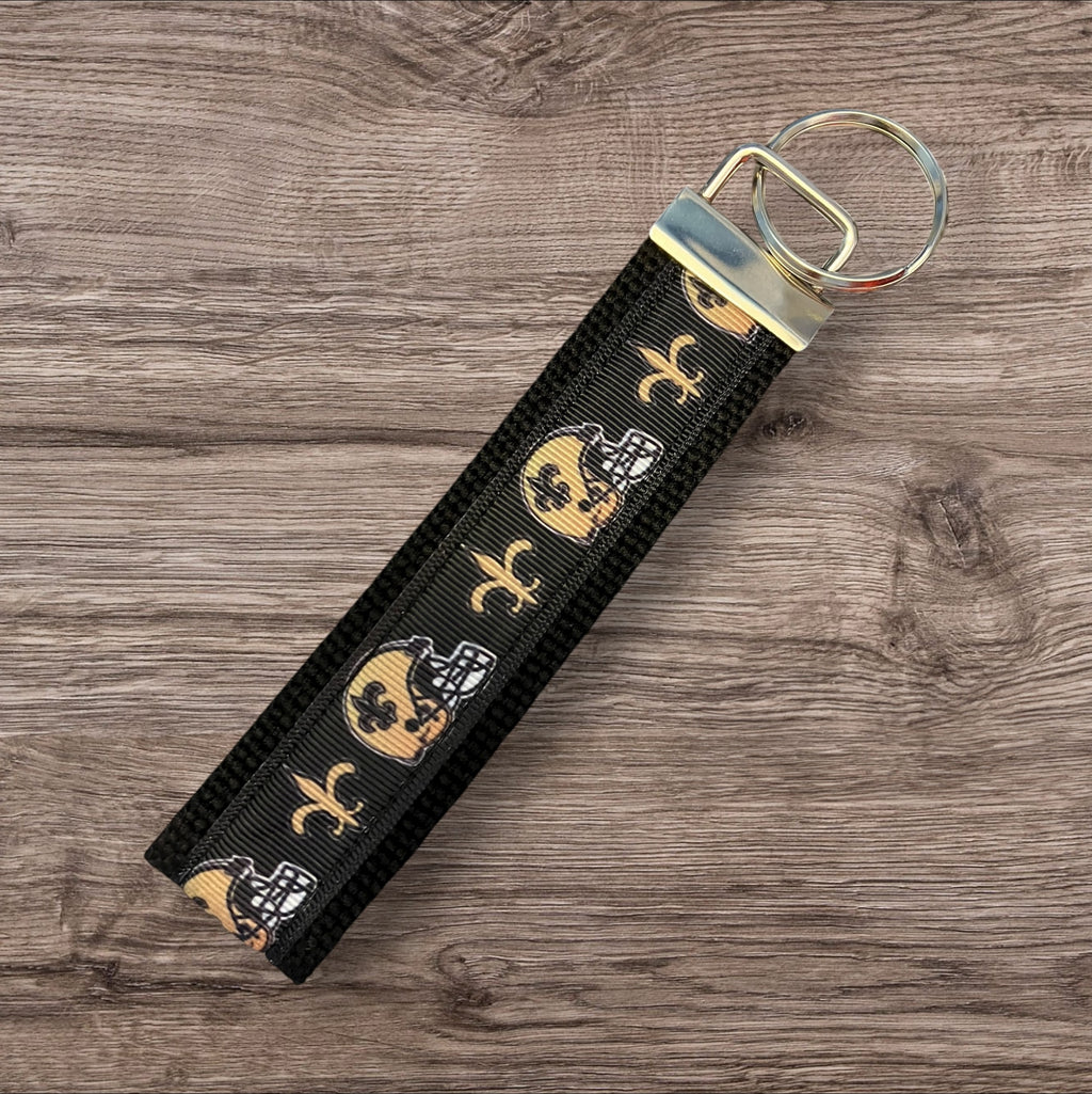 New Orleans Saints inspired Personalized  Key Fob wristlet  - 2 sizes available   FREE  personalization embroidery -  Football