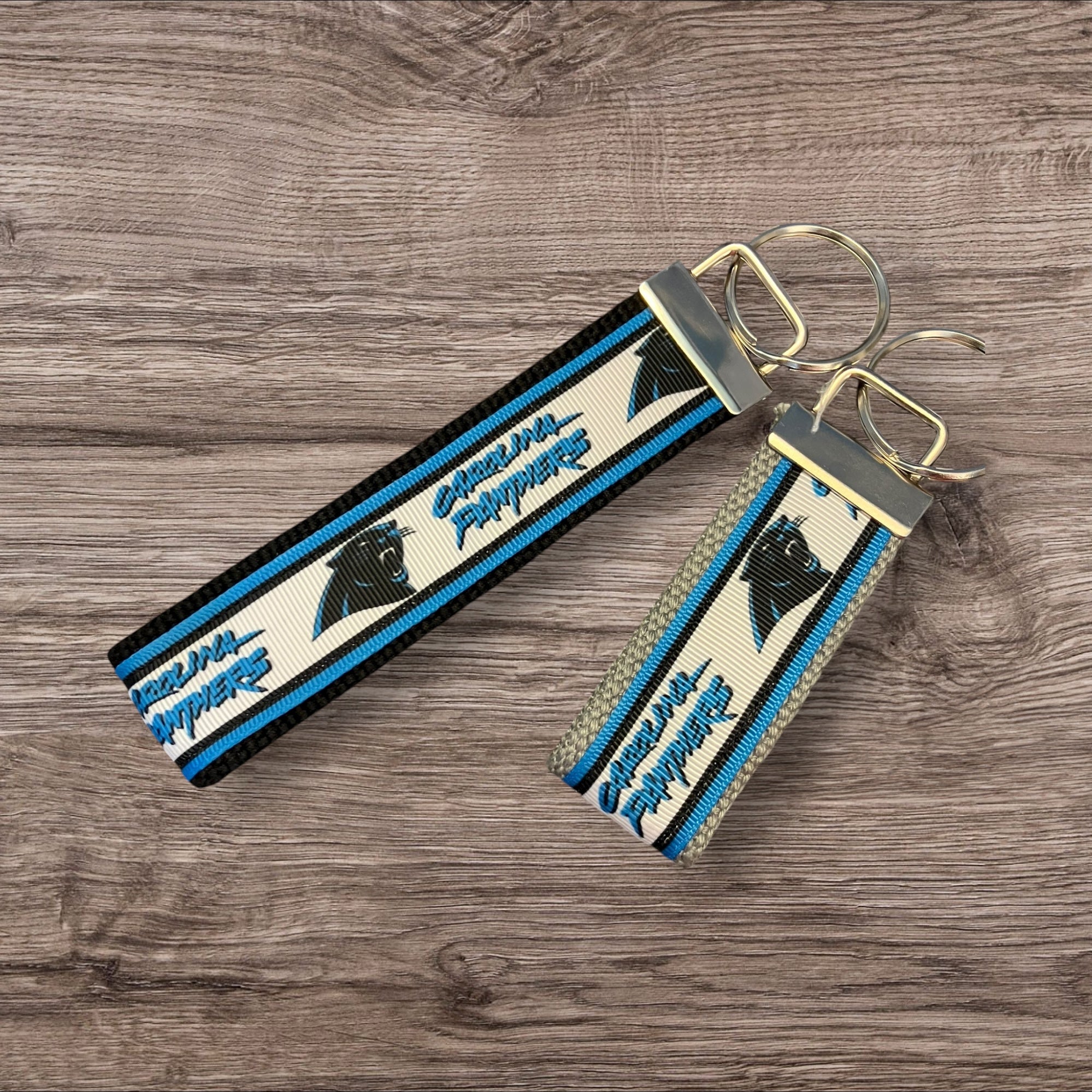 Carolina Panthers inspired Personalized  Key Fob wristlet  - 2 sizes available   FREE  personalization embroidery -  Football