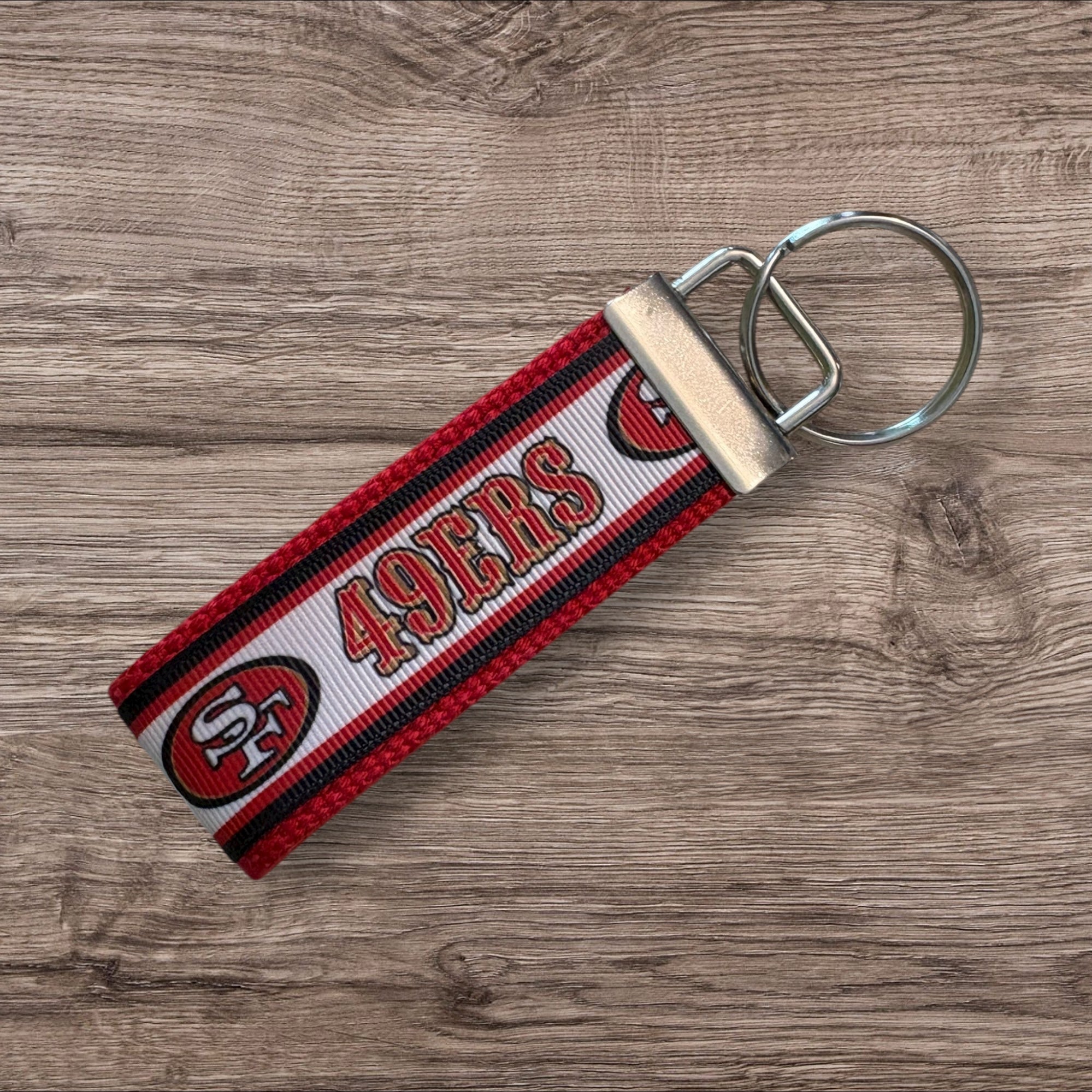 San Francisco 49ers inspired Personalized  Key Fob wristlet  - 2 sizes available   FREE  personalization embroidery -  Football