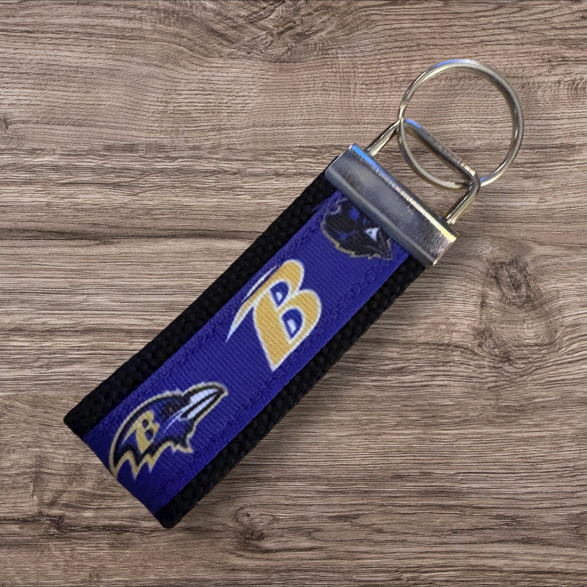 Baltimore Raven’s inspired Personalized  Key Fob wristlet  - 2 sizes available   FREE  personalization embroidery -  Football