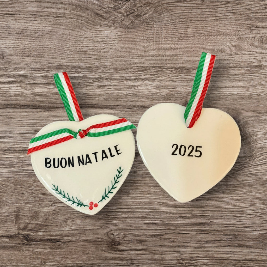 Buon Natale Ceramic Heart Ornament: Italian Christmas, Personalized 2025
