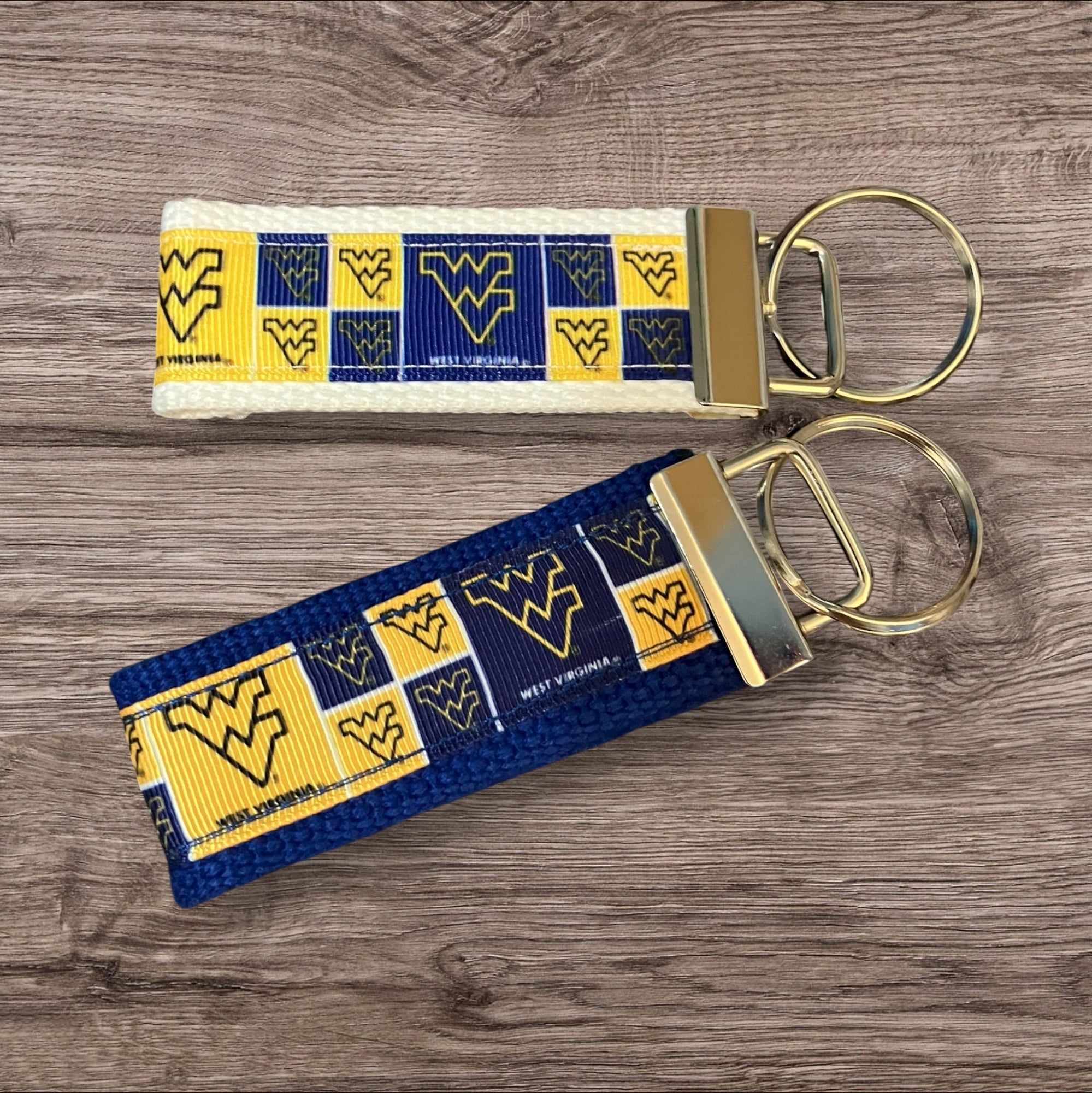 Personalized College / University  Inspired Keychain, key fob, luggage, alumni, merch  - West Virginia University 2 sizes available  ** Free Embroidery** STYLE 2