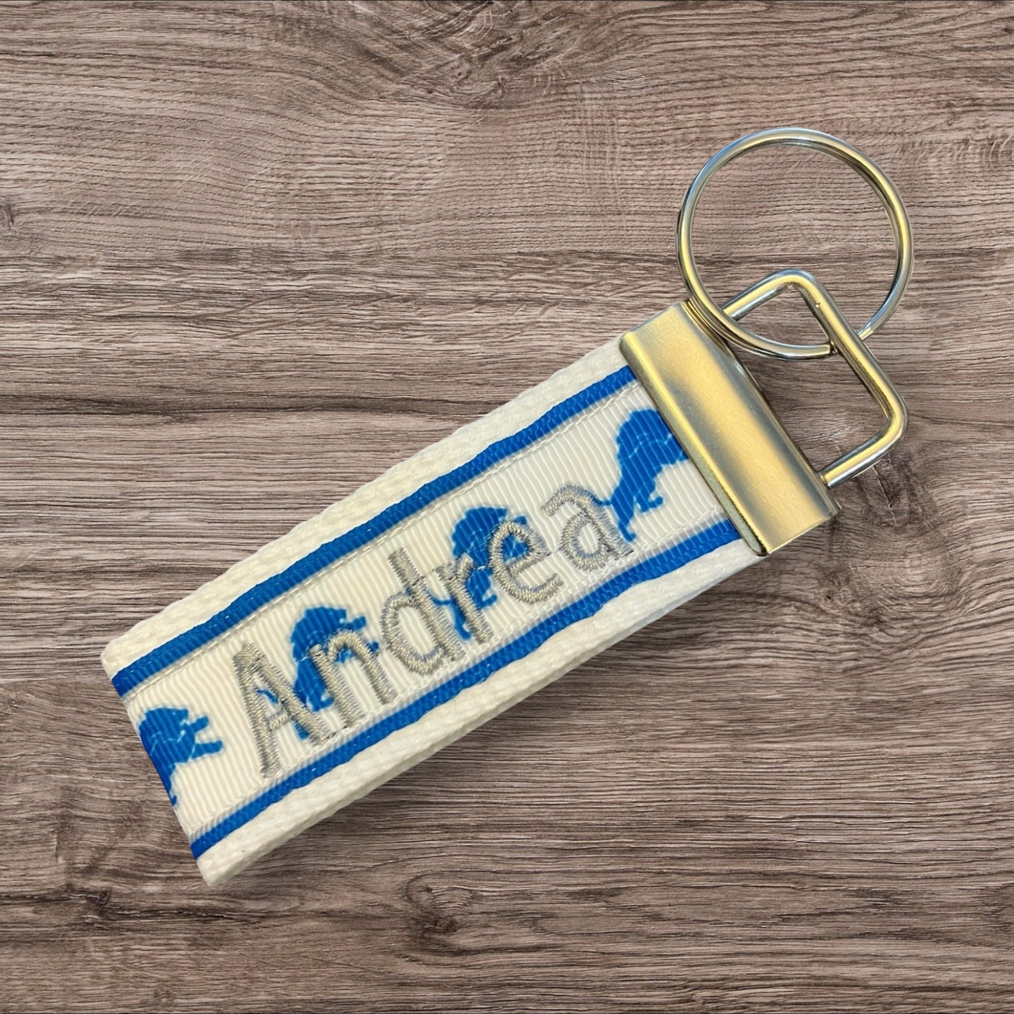 Detroit Lions inspired Personalized  Key Fob wristlet  - 2 sizes available   FREE  personalization embroidery -  Football
