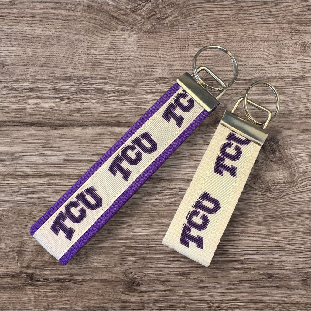 Personalized College / University  Inspired Keychain, key fob, luggage, alumni, merch  - TCU University 2 sizes available  ** Free Embroidery**