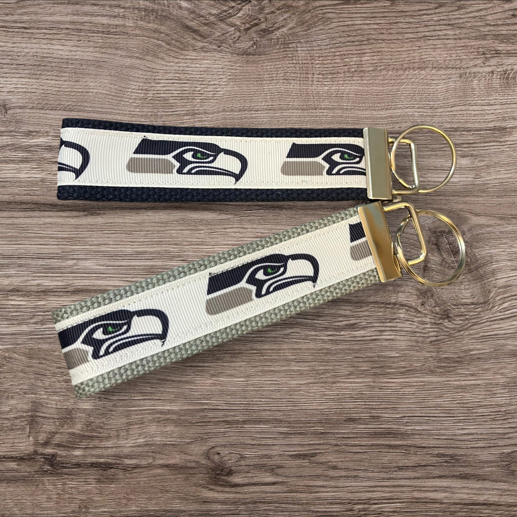Seattle Seahawks inspired Personalized  Key Fob wristlet  - 2 sizes available   FREE  personalization embroidery -  Football