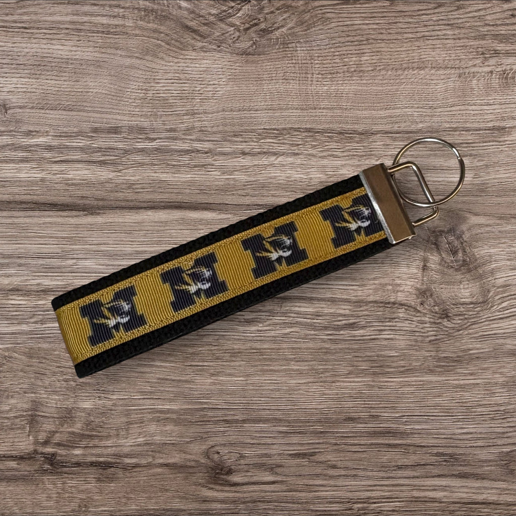 Personalized College / University  Inspired Keychain, key fob, luggage, alumni, merch  - University of Missouri - Mizzou - 2 sizes available  ** Free Embroidery**