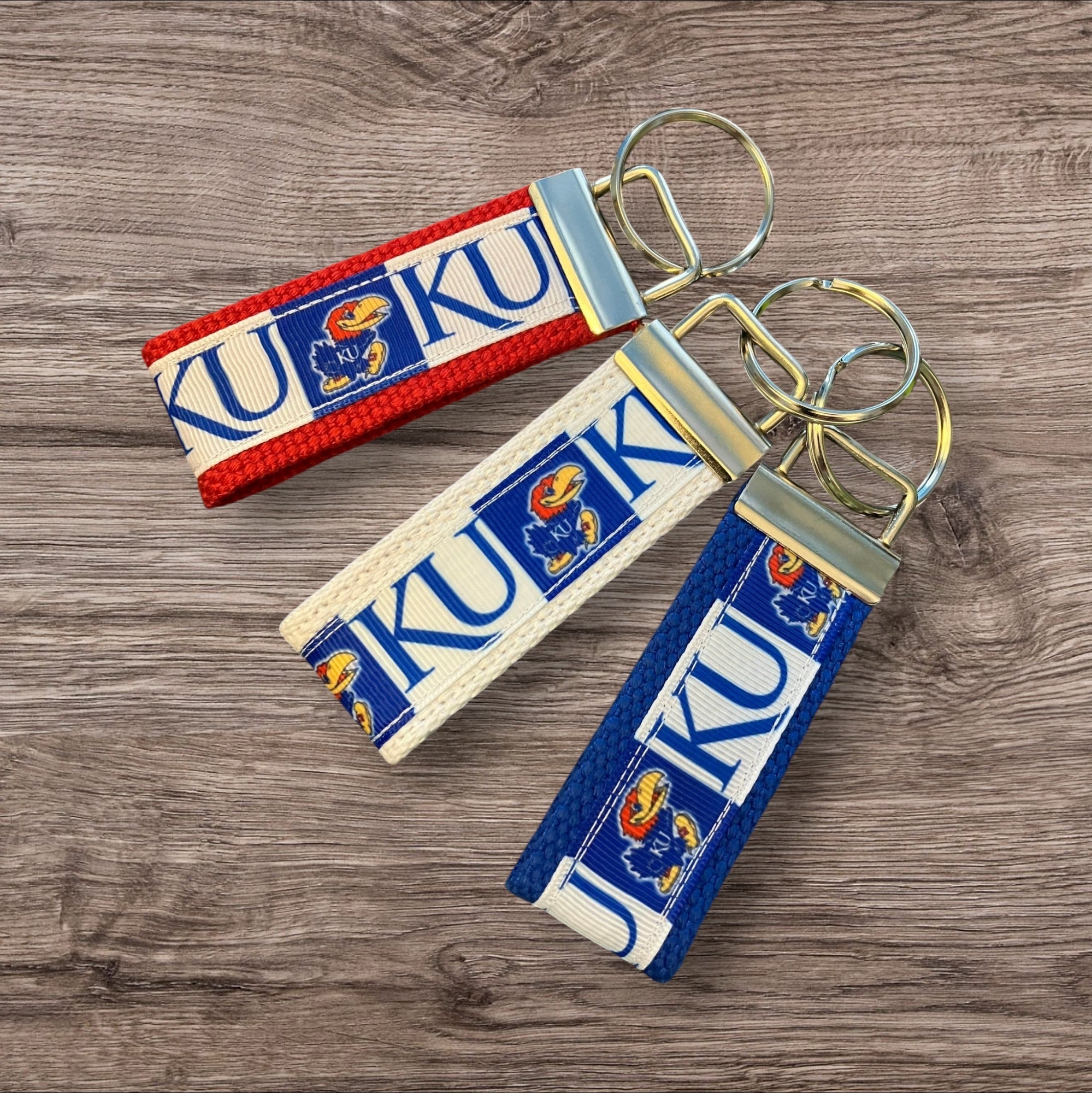 Personalized College / University  Inspired Keychain, key fob, luggage, alumni, merch  - Kansas University 2 sizes available  ** Free Embroidery**