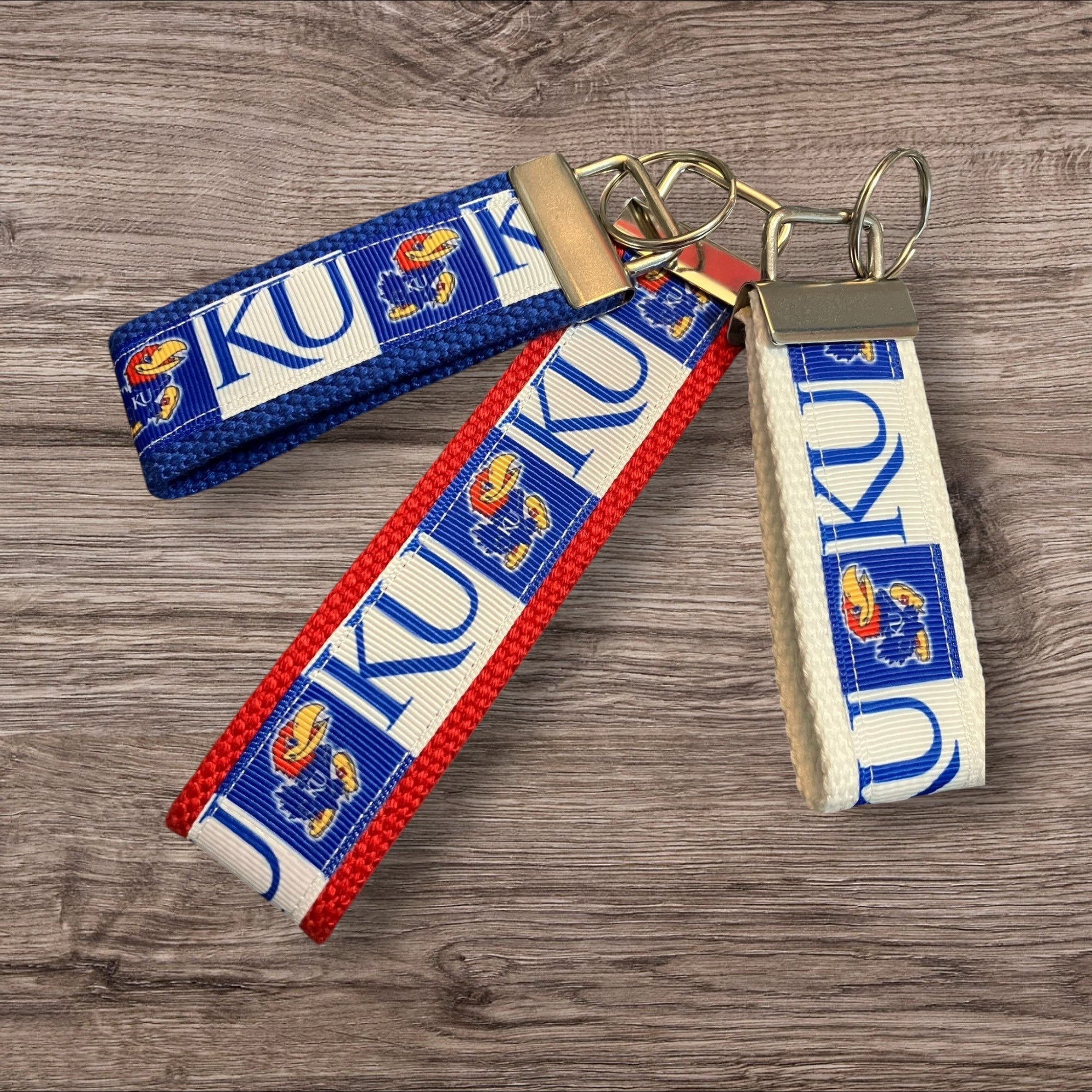 Personalized College / University  Inspired Keychain, key fob, luggage, alumni, merch  - Kansas University 2 sizes available  ** Free Embroidery**
