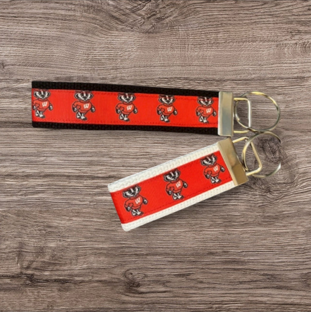 Personalized College / University  Inspired Keychain, key fob, luggage, alumni, merch  -  University of Wisconsin 2 sizes available  ** Free Embroidery**