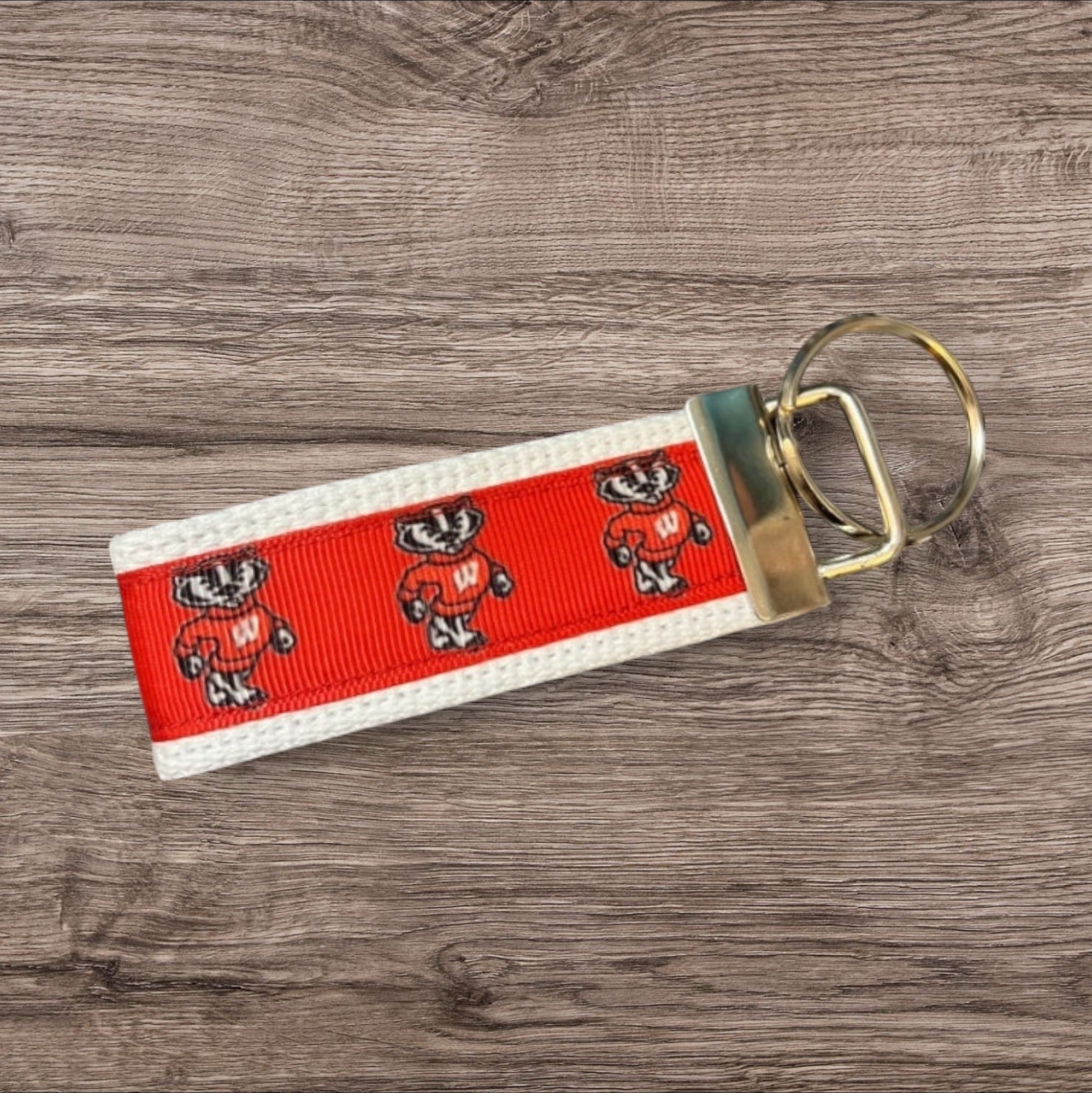 Personalized College / University  Inspired Keychain, key fob, luggage, alumni, merch  -  University of Wisconsin 2 sizes available  ** Free Embroidery**