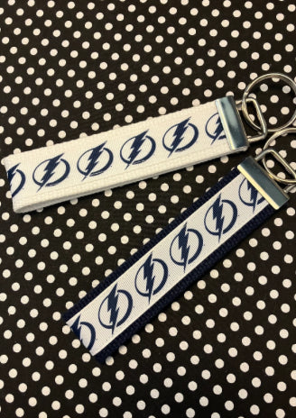 Personalized Tampa Bay Lightning Hockey Inspired Key Fob / Wristlet  -  2 sizes available  -  Ebroidery Available