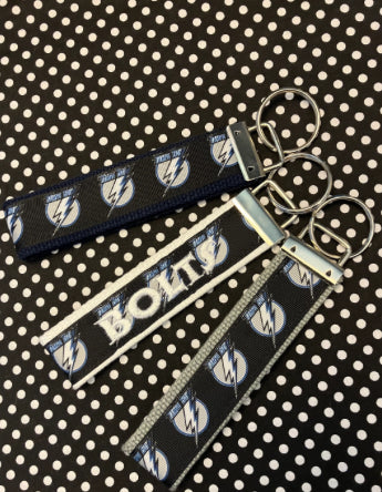 Personalized Tampa Bay Lightning Hockey Inspired Key Fob / Wristlet  -  2 sizes available  -  Ebroidery Available