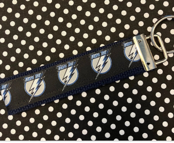 Personalized Tampa Bay Lightning Hockey Inspired Key Fob / Wristlet  -  2 sizes available  -  Ebroidery Available