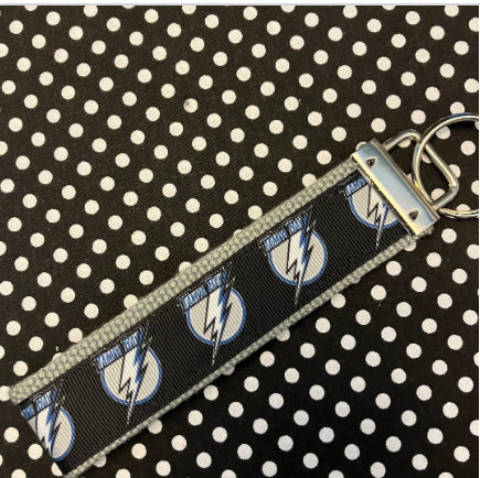 Personalized Tampa Bay Lightning Hockey Inspired Key Fob / Wristlet  -  2 sizes available  -  Ebroidery Available