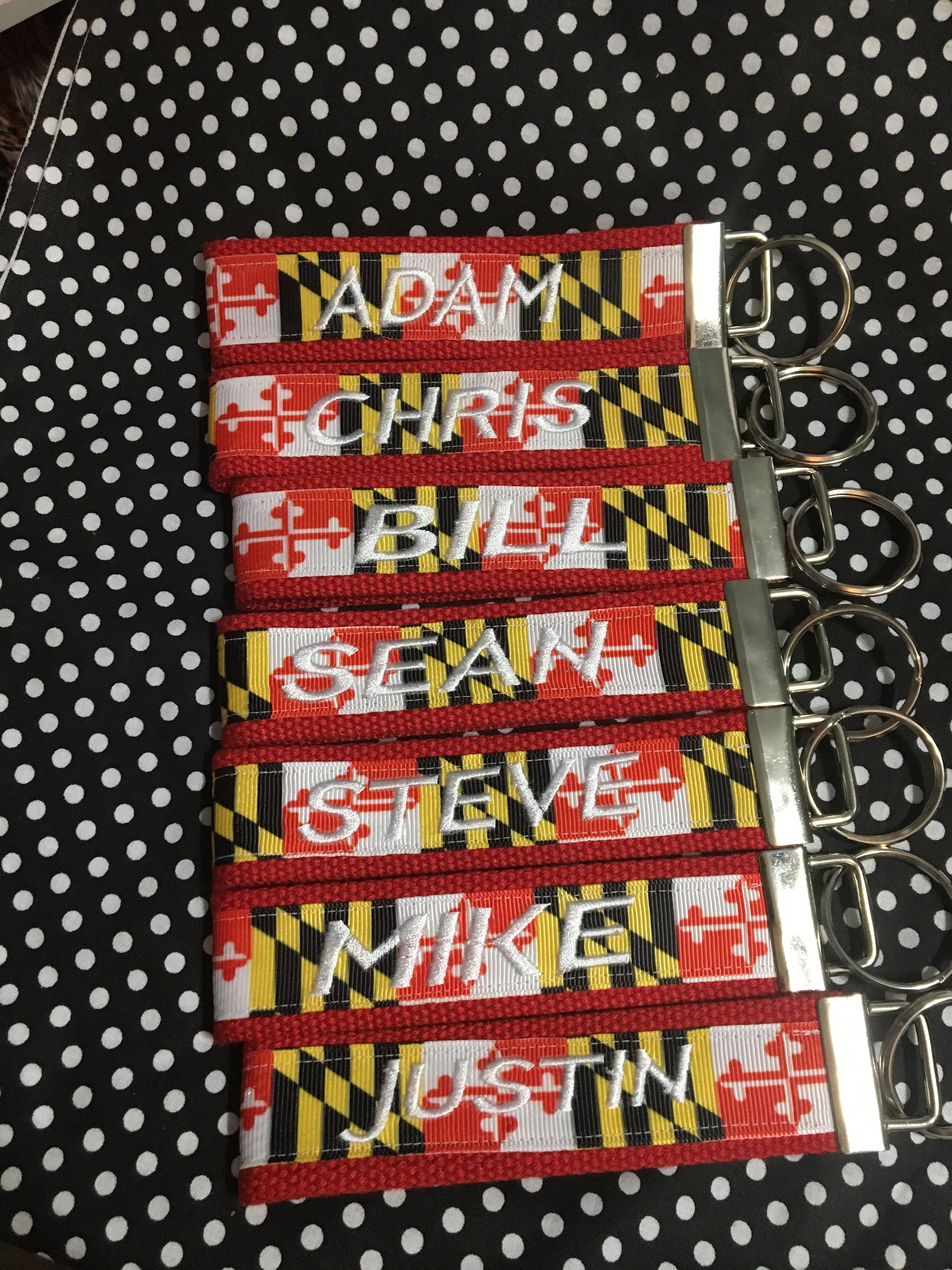 Personalized Maryland Flag Key Fob or Wristlet - 2 sizes available ** Free Embroidery Available**