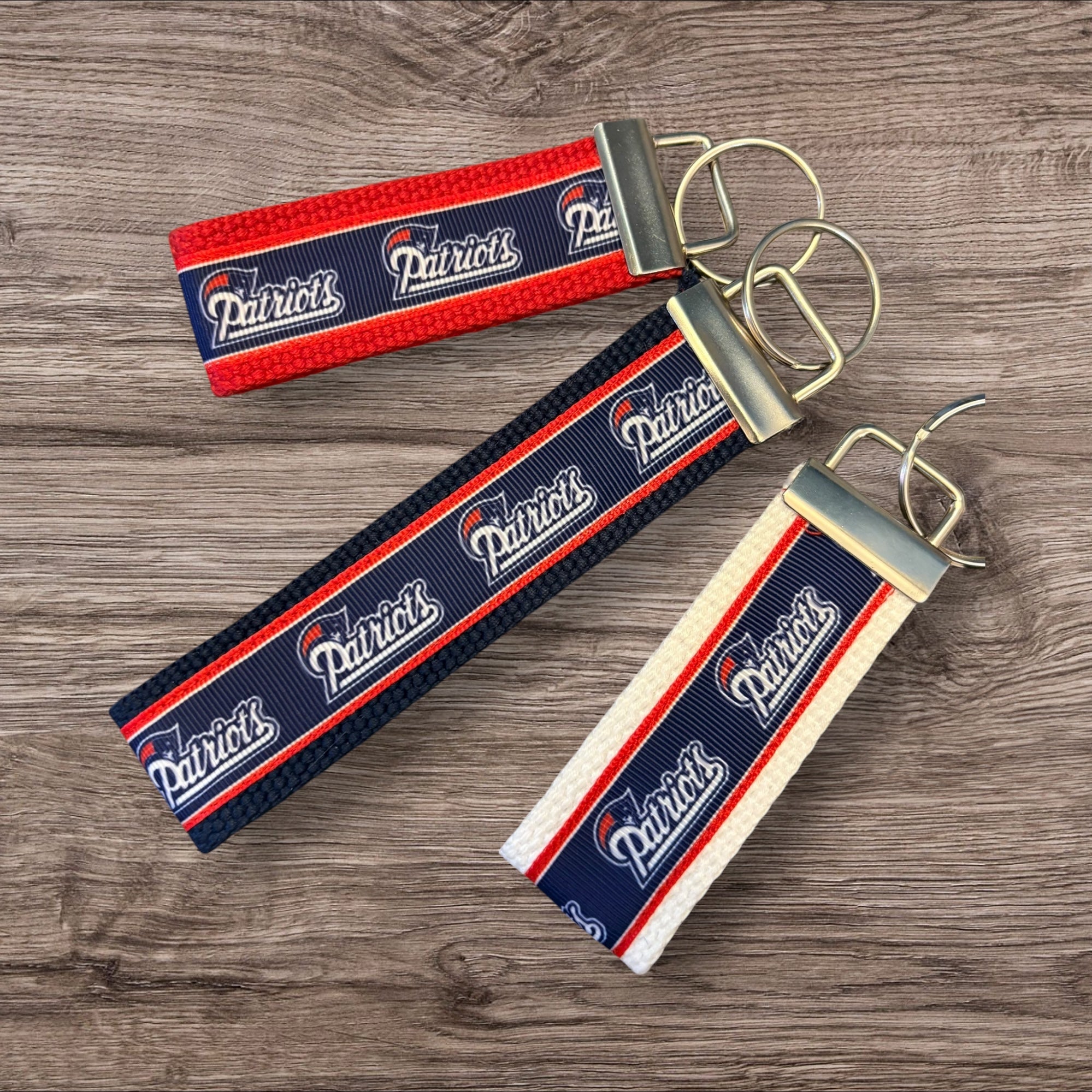 New England Patriots inspired Personalized  Key Fob wristlet  - 2 sizes available   FREE  personalization embroidery -  Football