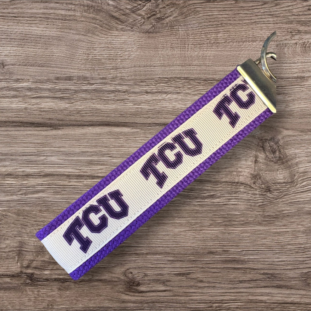 Personalized College / University  Inspired Keychain, key fob, luggage, alumni, merch  - TCU University 2 sizes available  ** Free Embroidery**