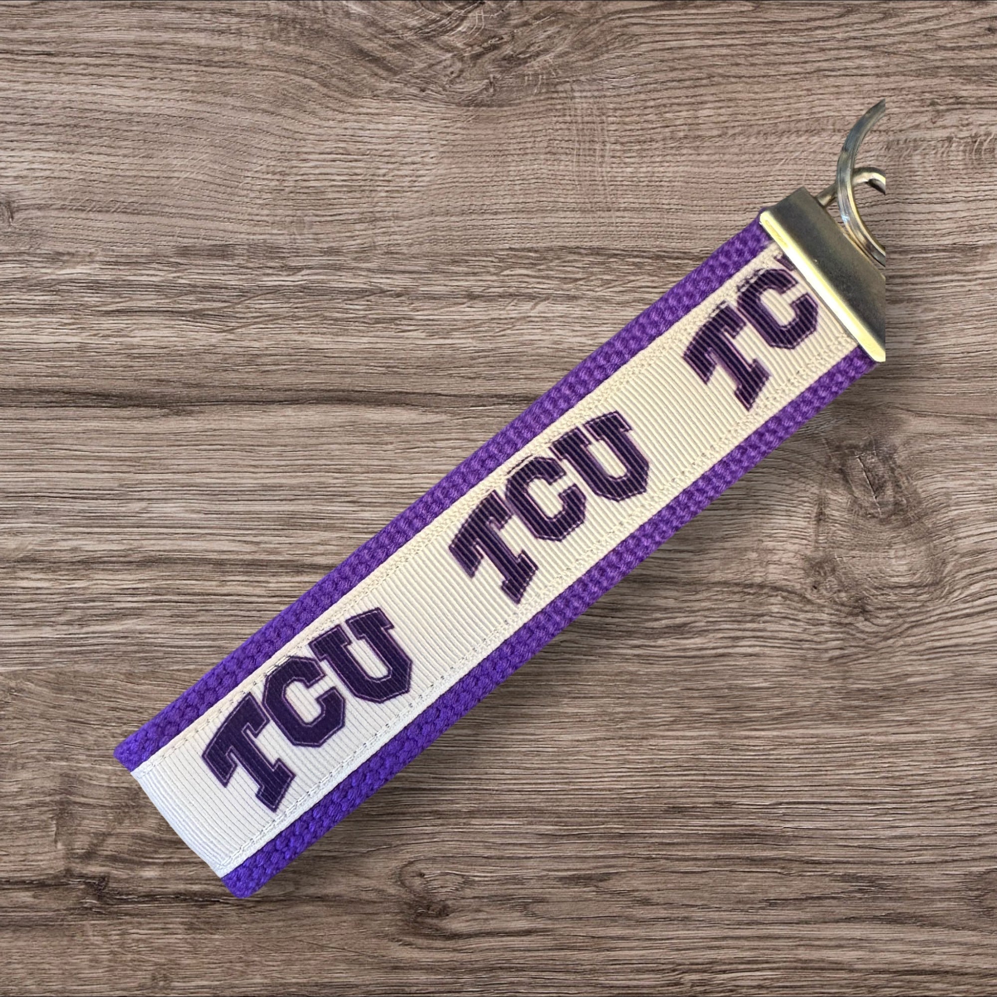 Personalized College / University  Inspired Keychain, key fob, luggage, alumni, merch  - TCU University 2 sizes available  ** Free Embroidery**