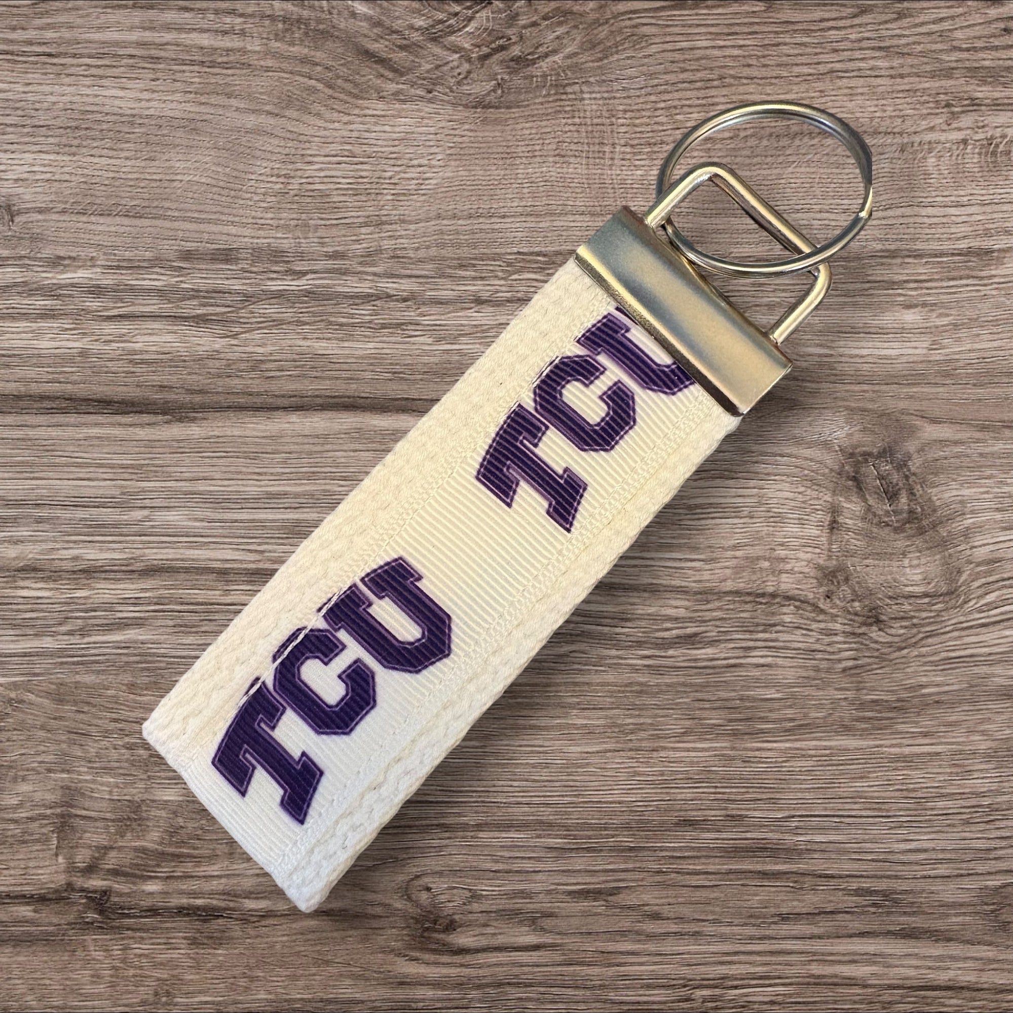 Personalized College / University  Inspired Keychain, key fob, luggage, alumni, merch  - TCU University 2 sizes available  ** Free Embroidery**