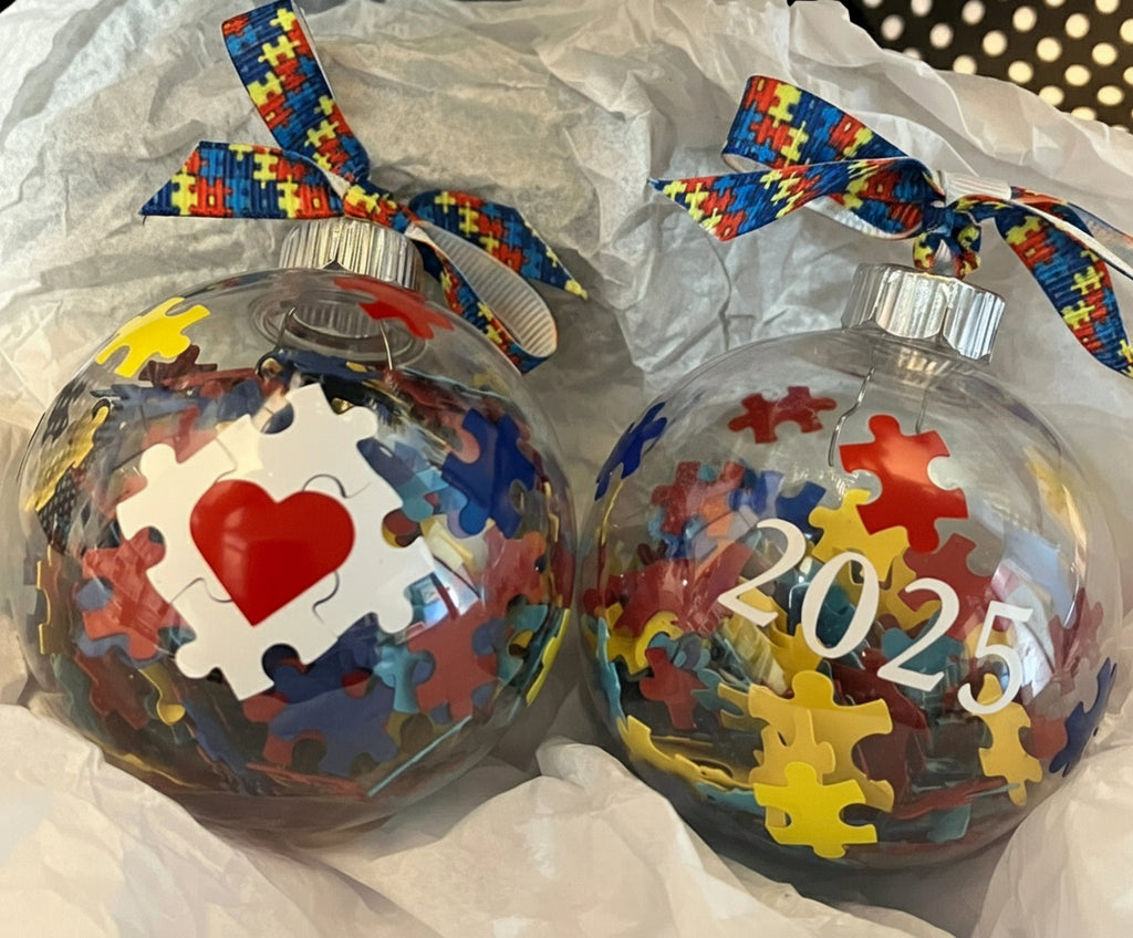 Autism Awareness Puzzle Piece 2025 Christmas Ornament | Personalized | Available in glass or plastic
