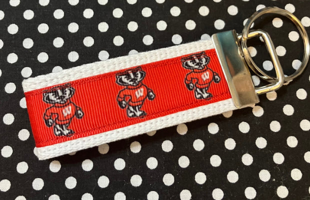 Personalized College / University  Inspired Keychain, key fob, luggage, alumni, merch  -  University of Wisconsin 2 sizes available  ** Free Embroidery**