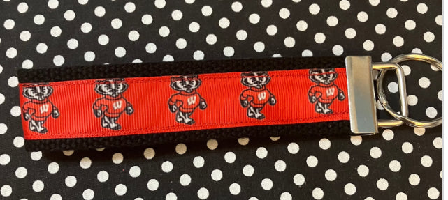 Personalized College / University  Inspired Keychain, key fob, luggage, alumni, merch  -  University of Wisconsin 2 sizes available  ** Free Embroidery**
