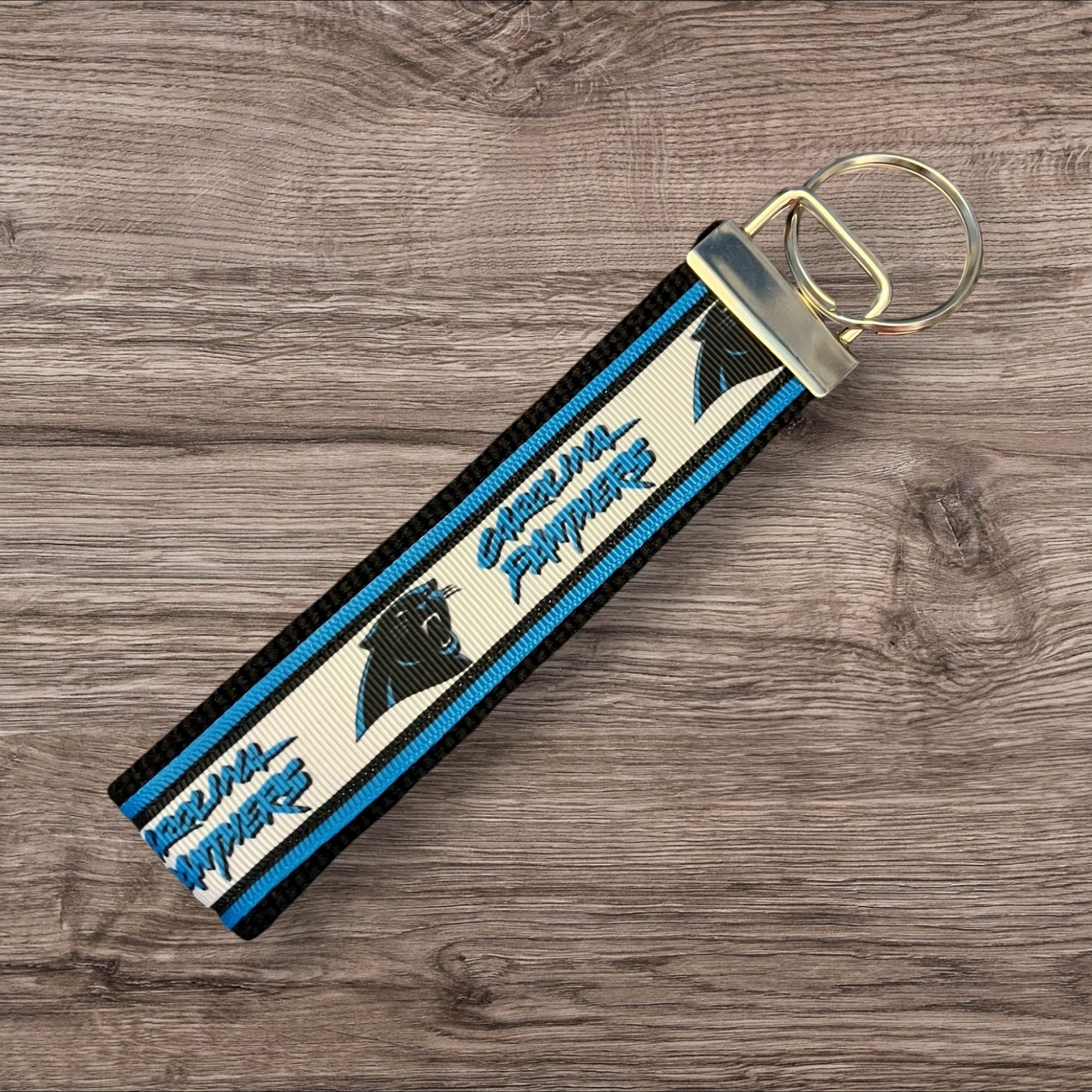 Carolina Panthers inspired Personalized  Key Fob wristlet  - 2 sizes available   FREE  personalization embroidery -  Football