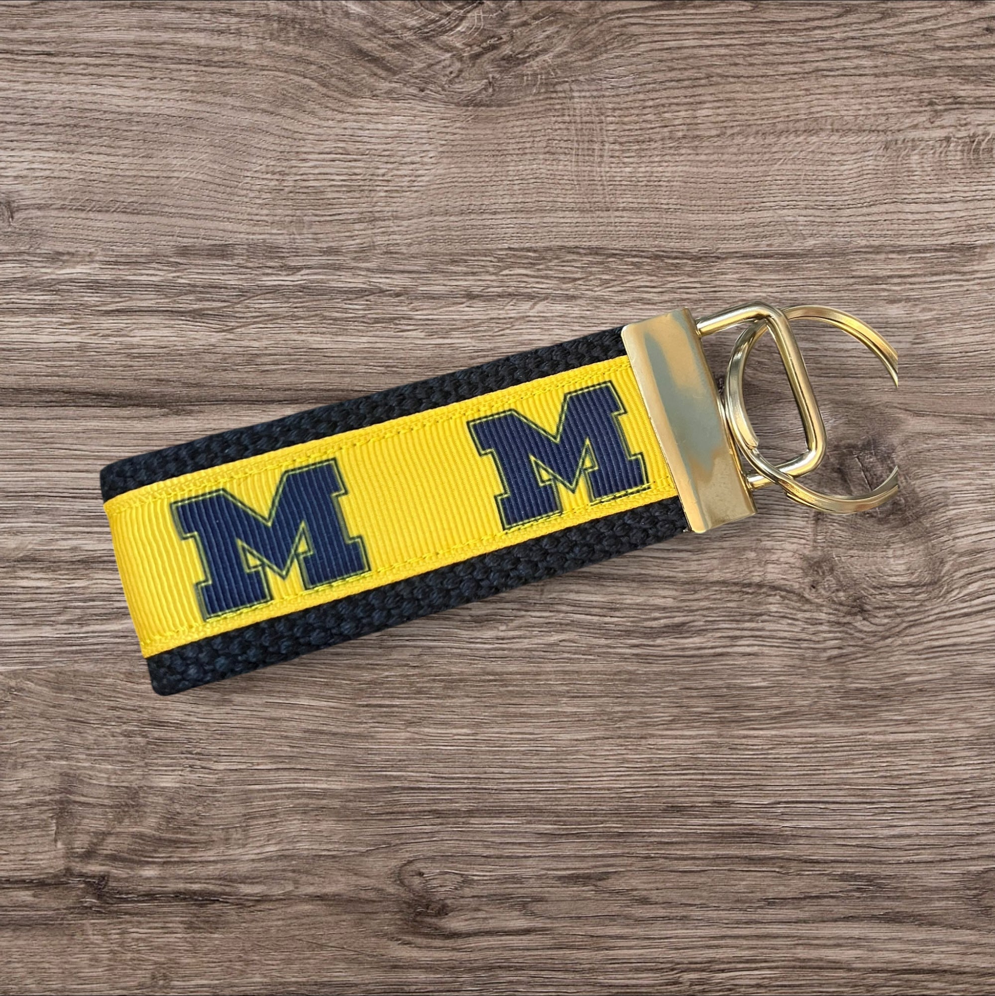 Personalized College  / University of Michigan Inspired Keychain, key fob, luggage, alumni, merch  -  University 2 sizes available  ** Free Embroidery**