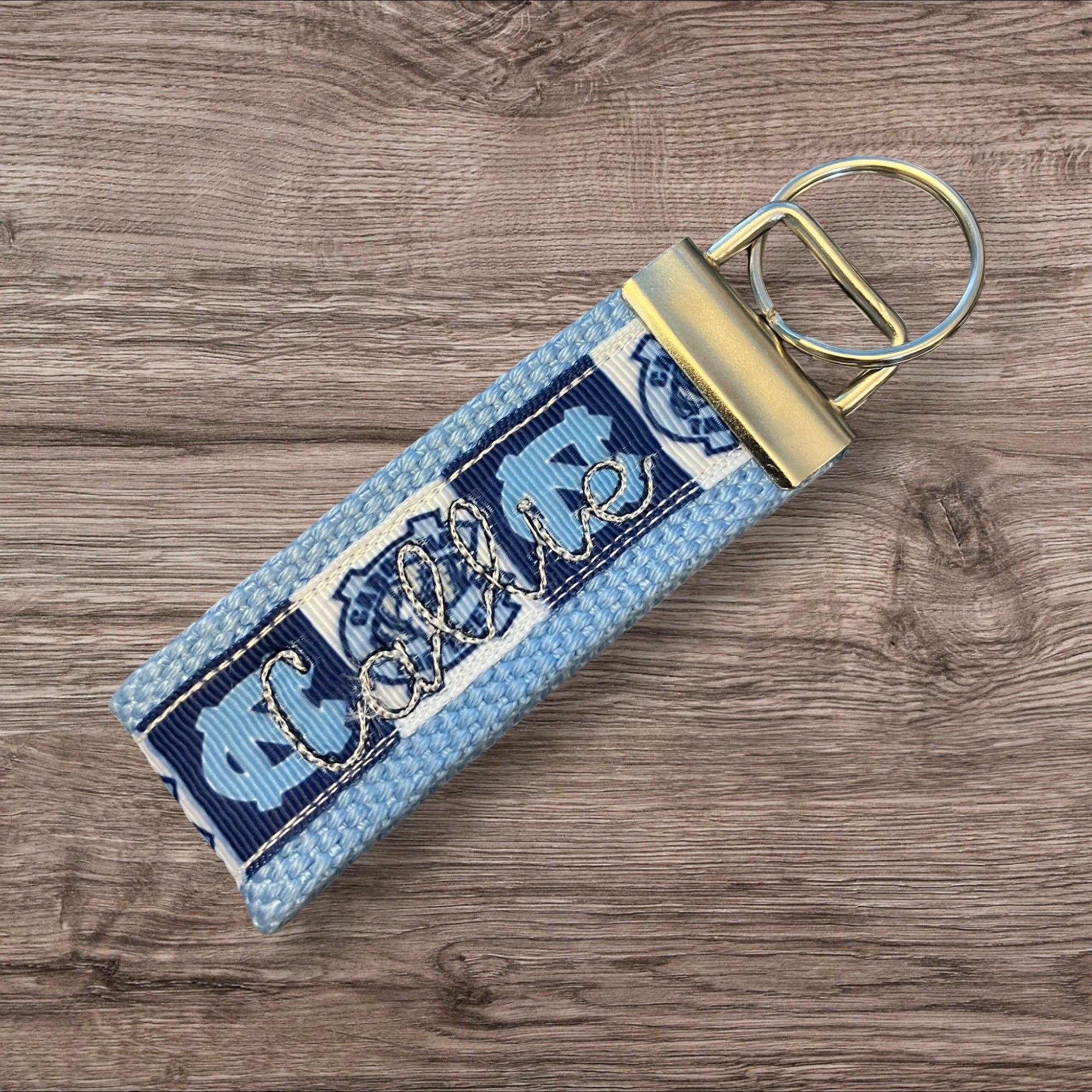 Personalized College / University  Inspired Keychain, key fob, luggage, alumni, merch  - University of  North Carolina Tar Heels - 2 sizes available  ** Free Embroidery**