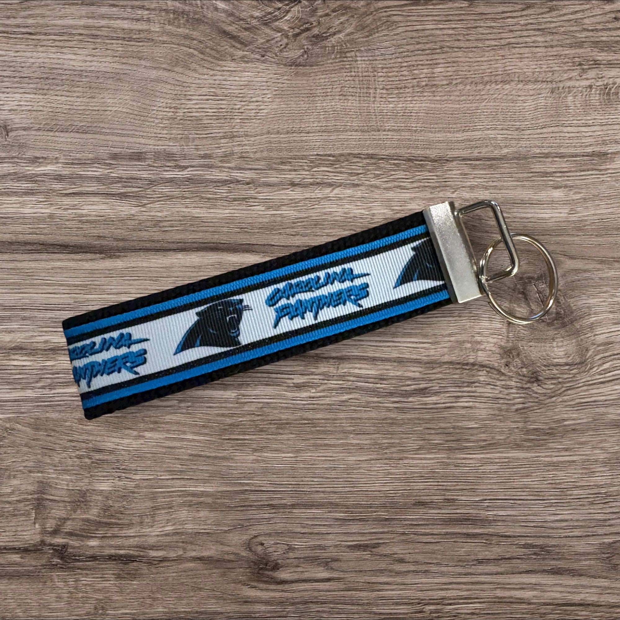 Carolina Panthers inspired Personalized  Key Fob wristlet  - 2 sizes available   FREE  personalization embroidery -  Football