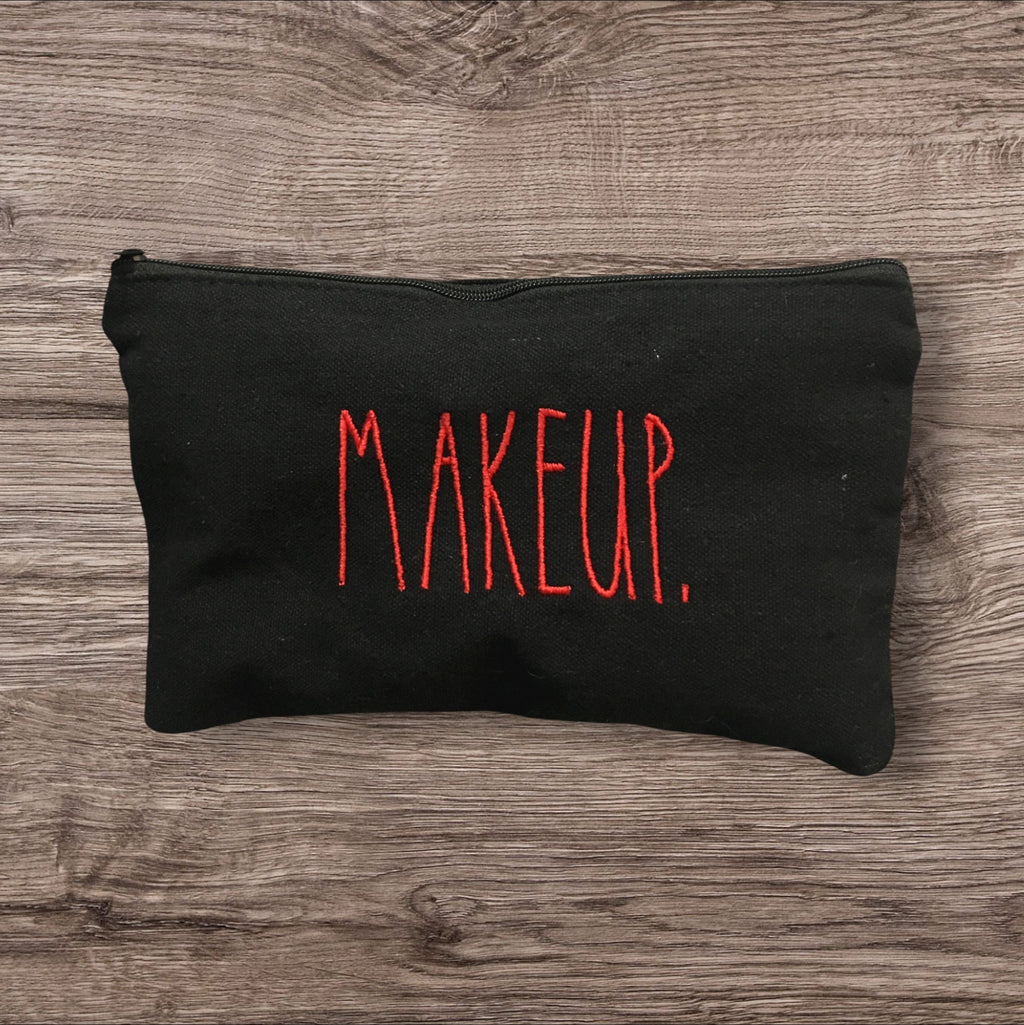 Rae Dunn inspired embroidered make up bag, cosmetic bag, makeup, mask bag, fun gift, gift for her, bachelorette party, travel, bridal shower