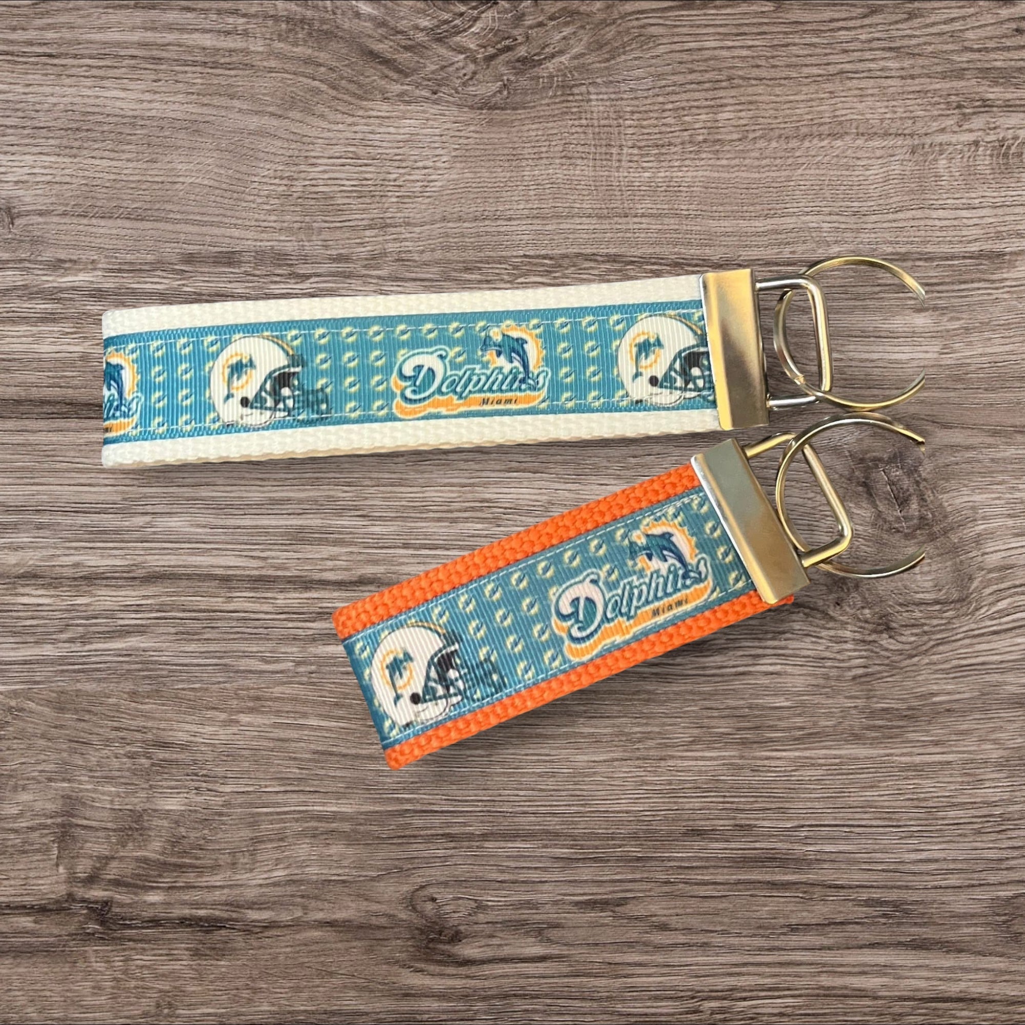 Miami Dolphins inspired Personalized  Key Fob wristlet  - 2 sizes available   FREE  personalization embroidery -  Football