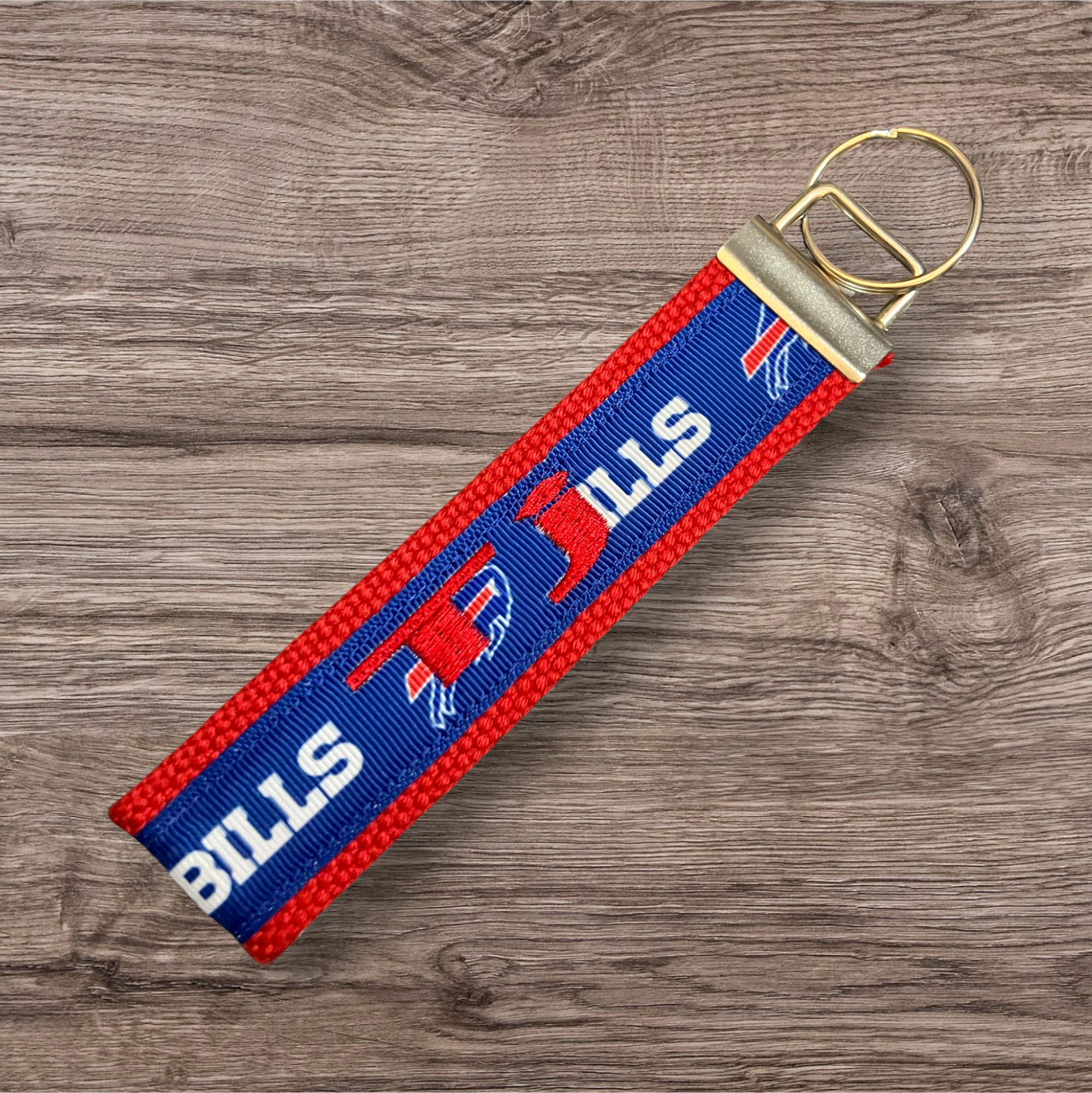 Buffalo Bills inspired Personalized  Key Fob wristlet  - 2 sizes available   FREE  personalization embroidery -  Football