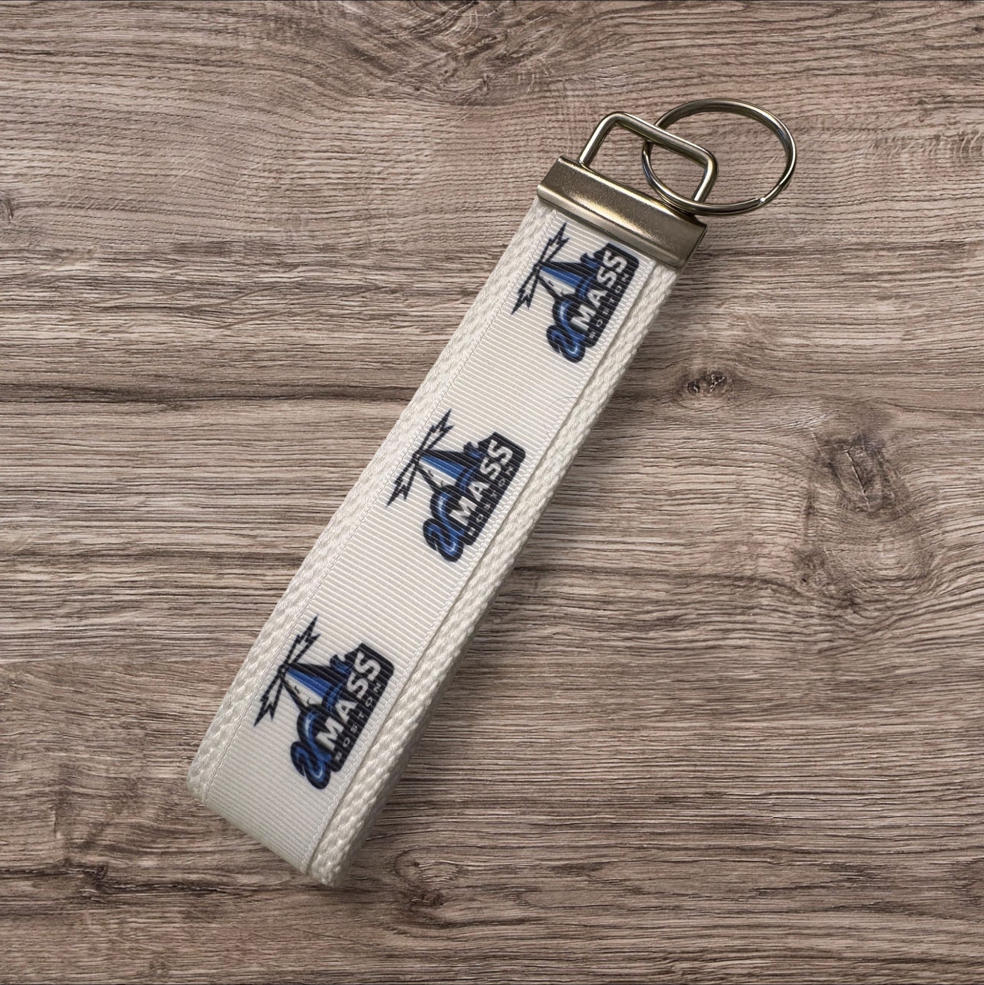 Personalized College / University   inspired Key Fob  or  Wristlet UMass - Boston  - 2 sizes available  ** Free Embroidery Available**