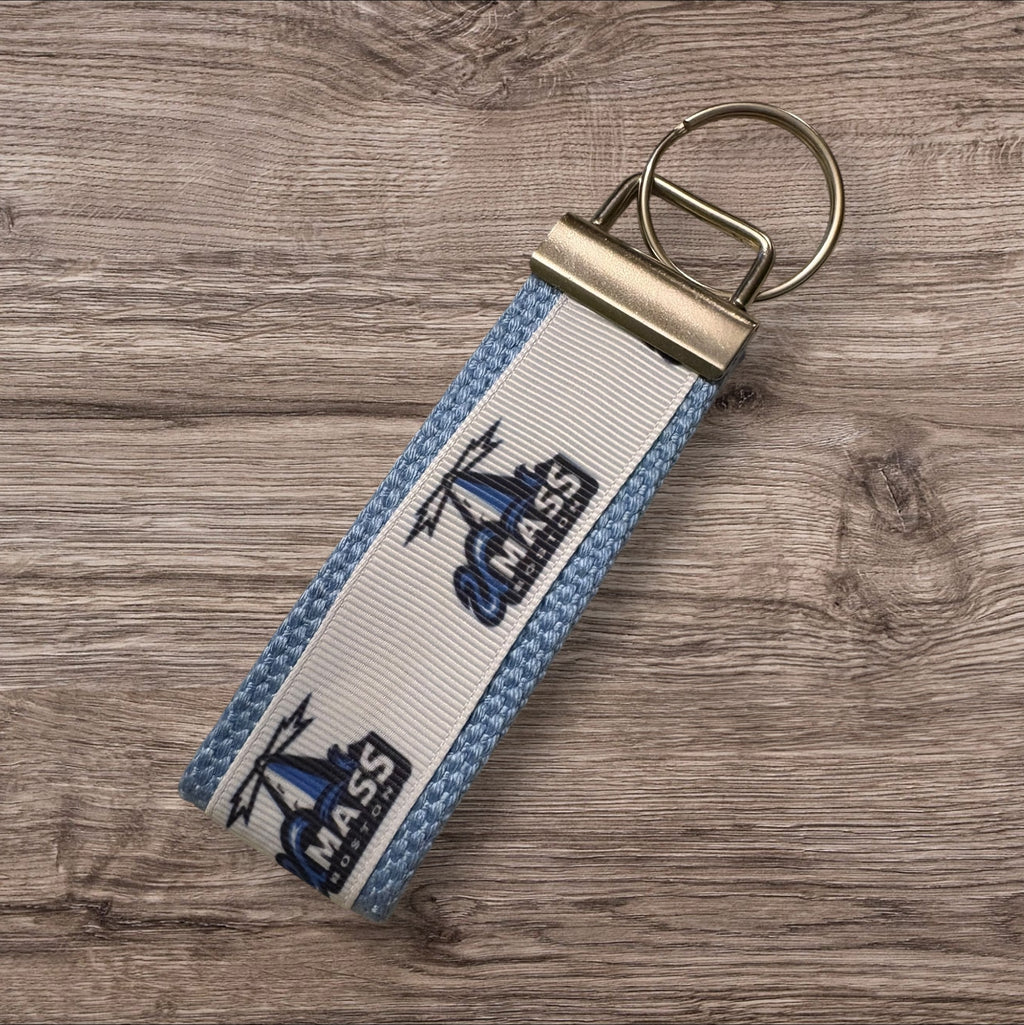 Personalized College / University   inspired Key Fob  or  Wristlet UMass - Boston  - 2 sizes available  ** Free Embroidery Available**